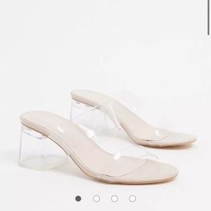 Public Desire Aries mules with clear detail in beige